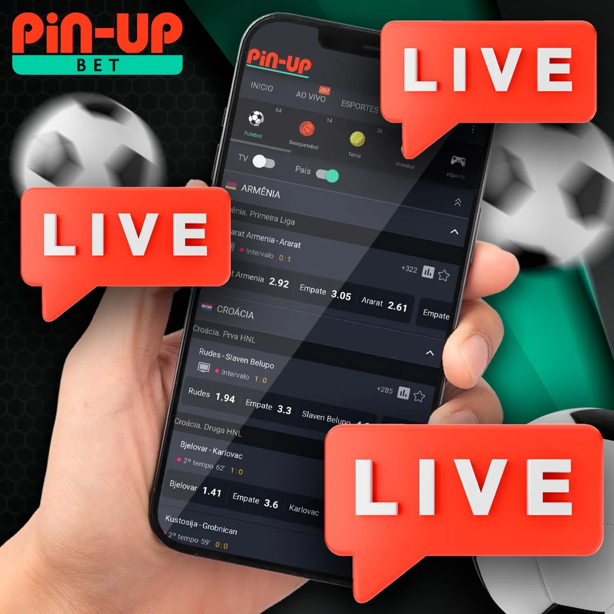 Experiência ao vivo no aplicativo de apostas móveis Pin Up no Brasil