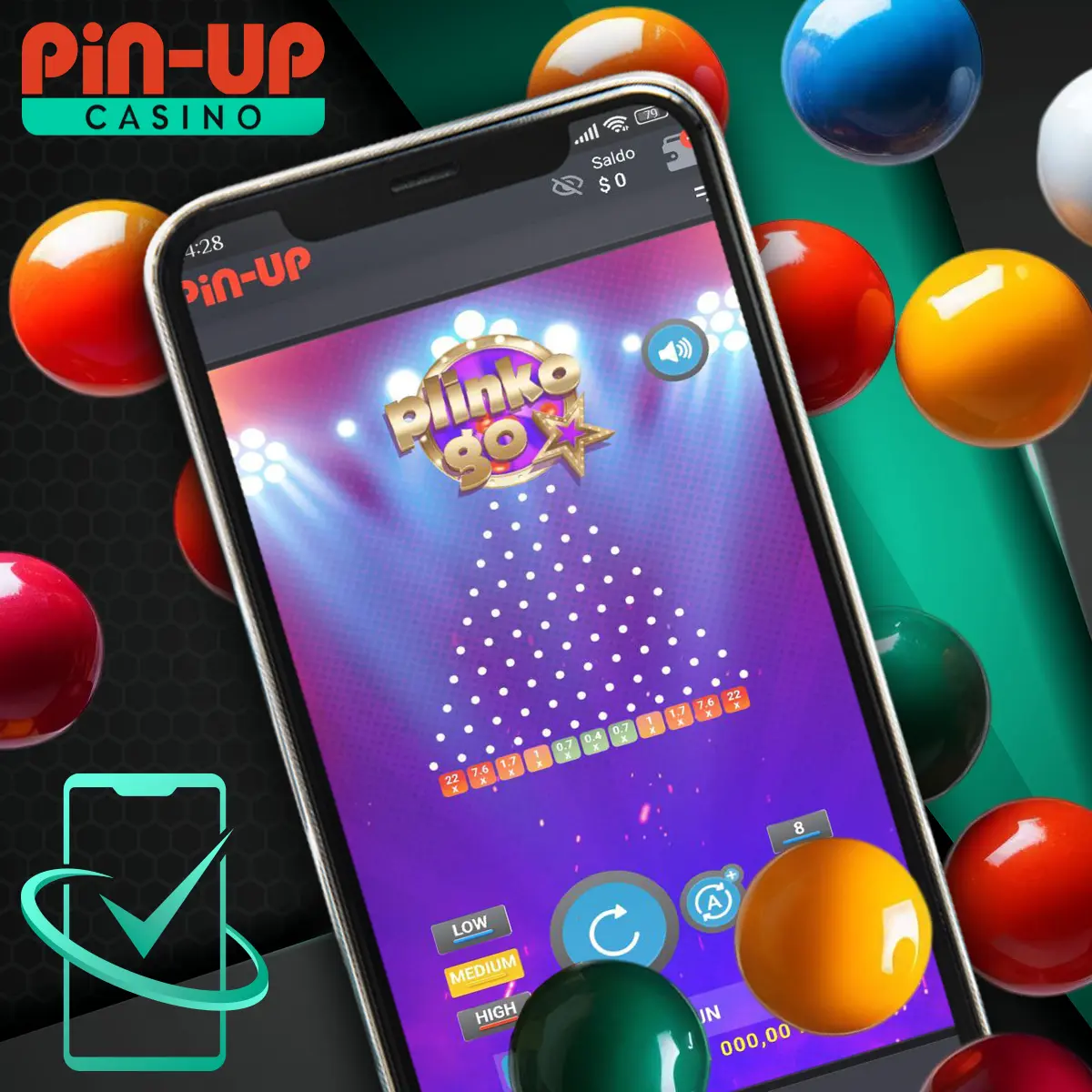 Jogar Plinco Pin-Up no aplicativo móvel