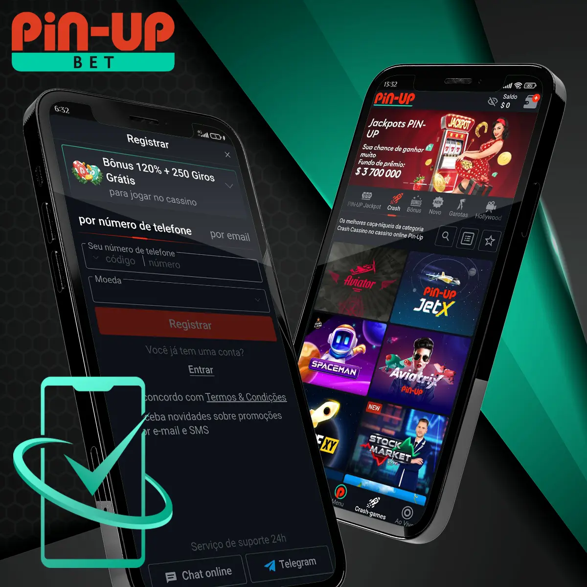 Possibilidade de registo através da aplicação móvel Pin Up.